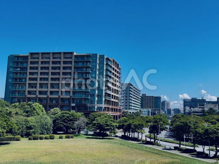 住宅街の風景 マンション,住まい,街並みの写真素材