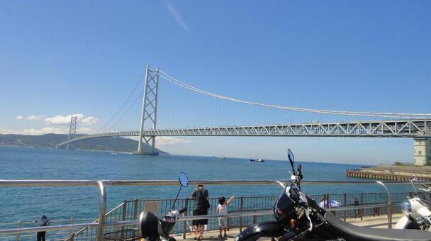 Akashi Kaikyo Bridge in summer, , sea, sky, JPG