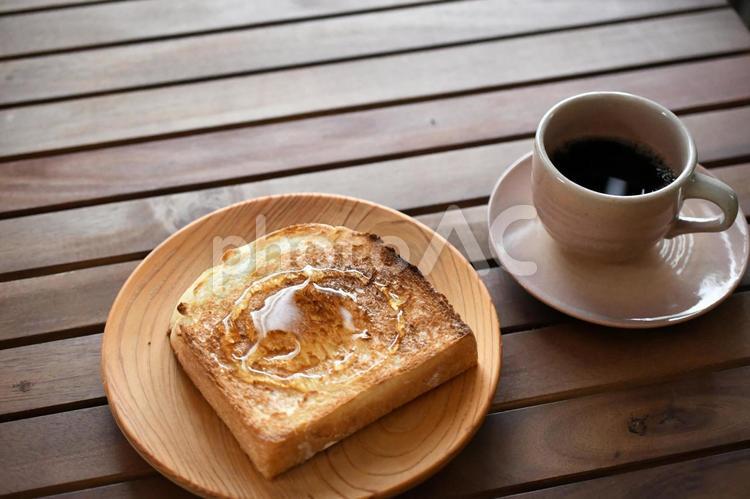 はちみつトーストとコーヒー トースト,コーヒー,はちみつの写真素材
