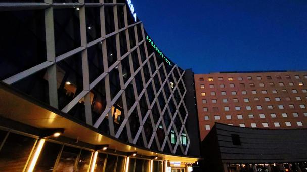 ビル夜景 夕方,夕焼け,ビルの写真素材