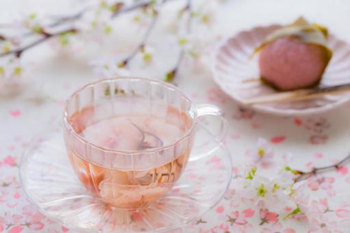 Photo, tè al fiore di ciliegio, tè sakura, l'infusione di salate fiori di ciliegio, 