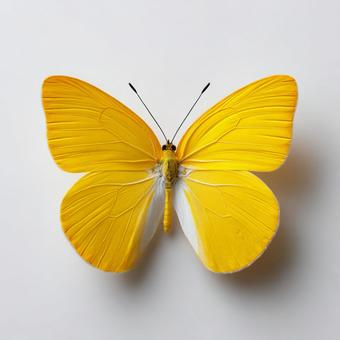 孤高の美:白い背景に映える黄色い蝶 孤高の美:白い背景に映える黄色い蝶の写真