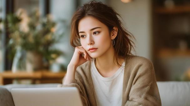 悩みごとのある女性 悩みごとのある女性の写真