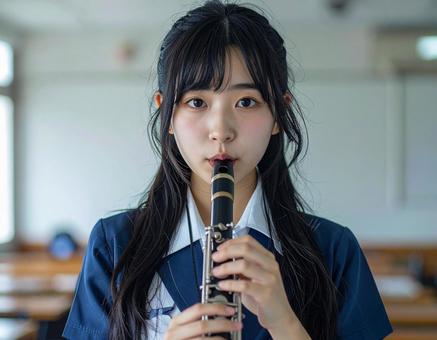 クラリネットの練習中の写真
