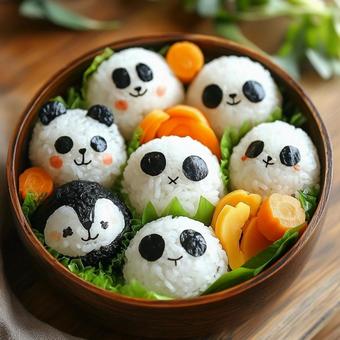 かわいい動物モチーフのおにぎり弁当 かわいい動物モチーフのおにぎり弁当の写真