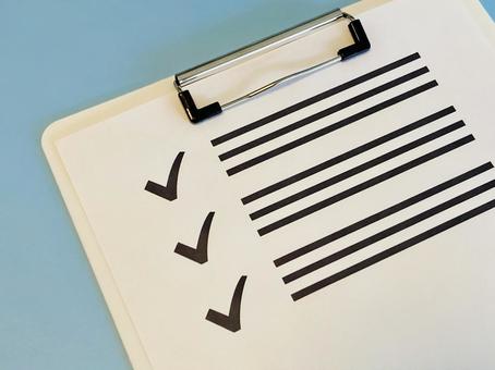 Photo, checklist, confirmation table, list, 