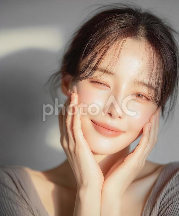 素肌に自信を持つ女性の美容ライフスタイル 女性,スキンケア,美容の写真素材