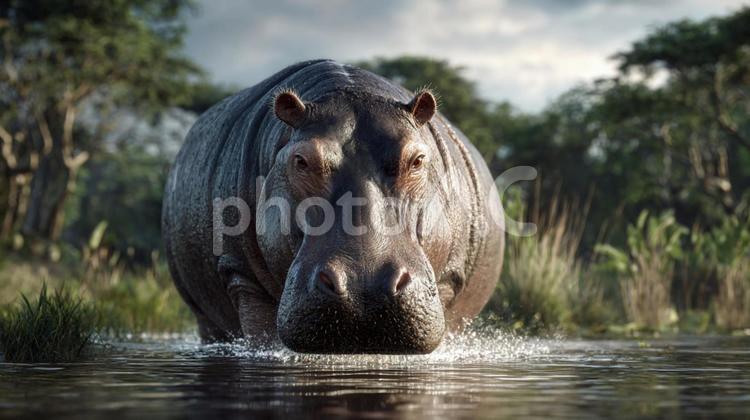 自然の中で生きる、威厳あるカバの姿 カバ,動物,生き物の写真素材