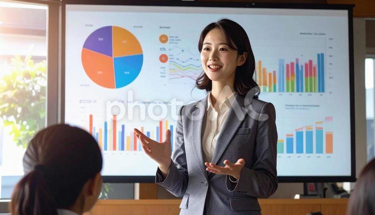 プレゼンテーションをするビジネスマン ビジネスマン,会社員,社会人ビジネスの写真素材
