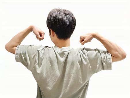 マッチョポーズ 細マッチョ,力こぶ,ガッツポーズの写真素材