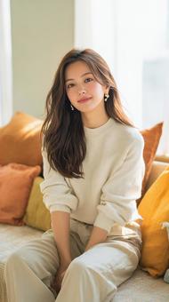 日差しの中の若い女性 日差しの中の若い女性の写真