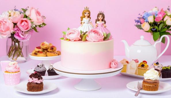お姫様ケーキとご馳走 お姫様ケーキとご馳走の写真
