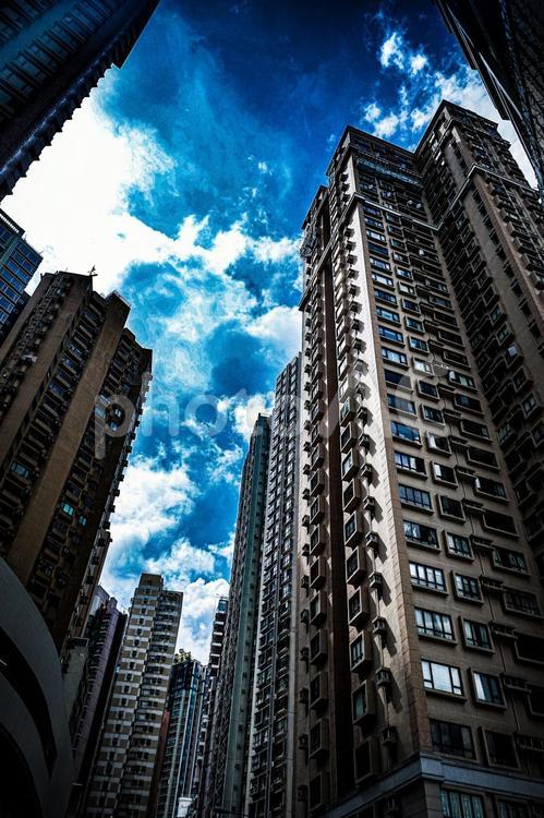 香港の高層ビル群 香港,高層ビル,青空の写真素材