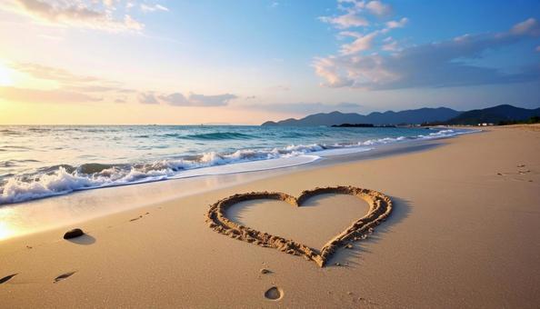 砂に描いたハートの写真
