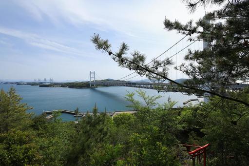 Shimotsui Seto Bridge seen from Anaba Inari Shrine, Okayama Prefecture, JPG Shimotsui Seto Bridge seen from Anaba Inari Shrine, Okayama Prefecture, JPG