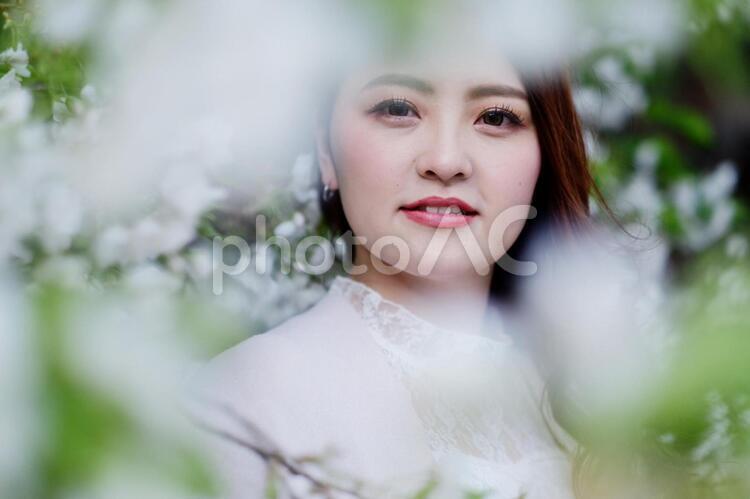 桜と派手目なメークの日本人女性13 女性,日本人,アジア人の写真素材