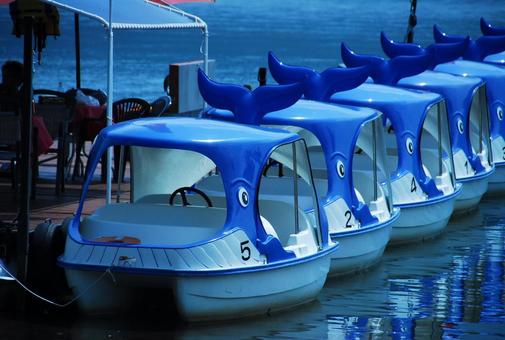 並ぶ足漕ぎボート 足漕ぎボート,湖,池の写真素材