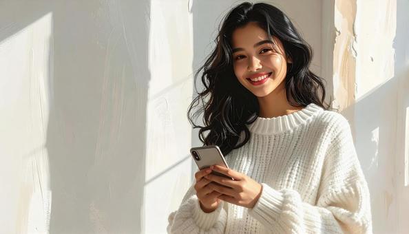 スマート音と女性 コピースペース スマート音と女性 コピースペースの写真