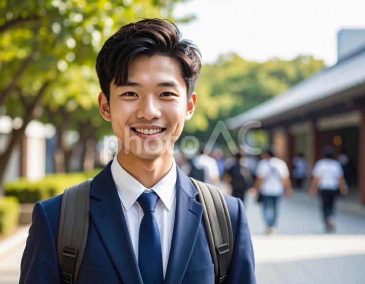 登校中の男子高校生 高校生,男子,人物の写真素材