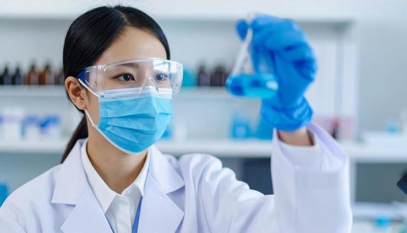 研究所で実験をする女性の研究者 研究所で実験をする女性の研究者の写真