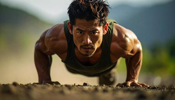 体幹を鍛える日本人男性 体幹を鍛える日本人男性の写真