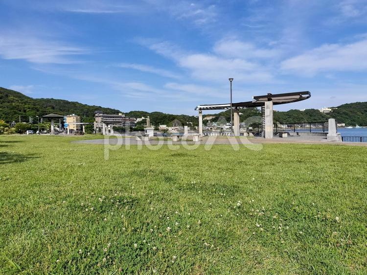 まどが浜海遊公園の芝生の広場 まどが浜海遊公園,海,芝生の写真素材