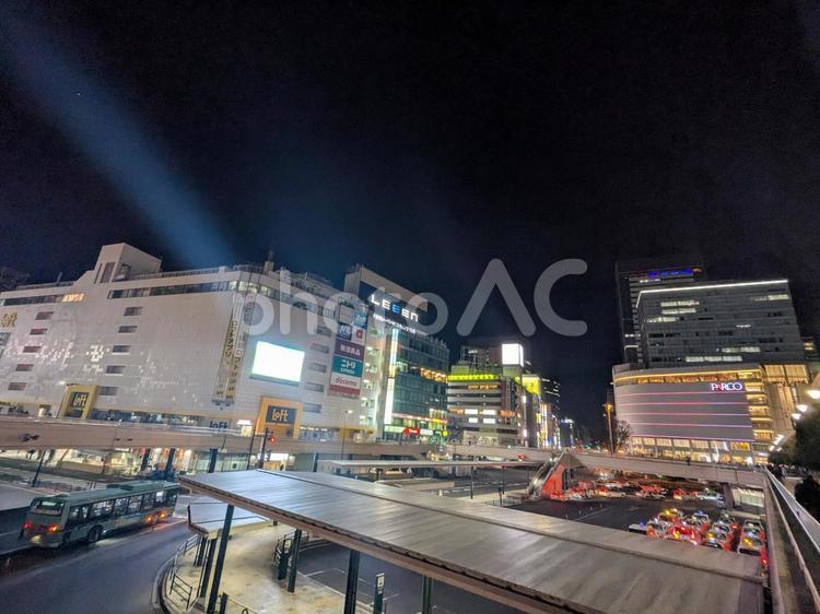 夜の仙台駅前の風景 仙台,夜景,電気の写真素材