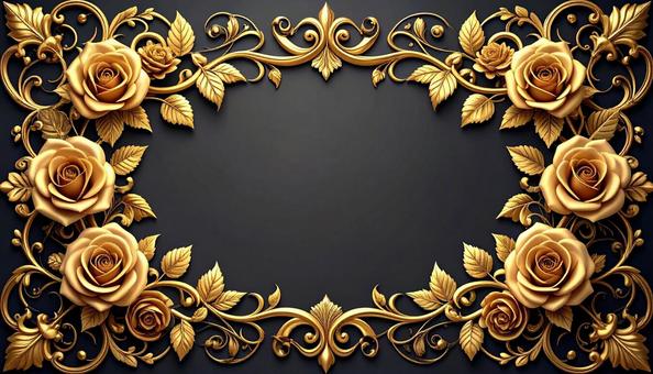金色に輝くバラの装飾／ゴージャスフレームの写真