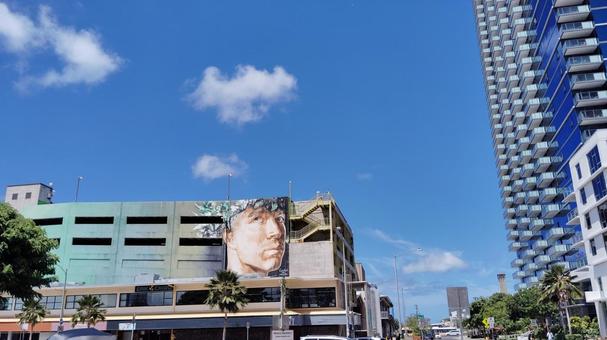 ハワイの建物と青空 ハワイの建物と青空 ハワイ,ホノルル,アートの写真素材