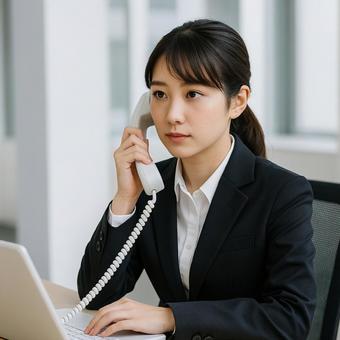 電話応対をする新入社員の女性 電話応対をする新入社員の女性の写真