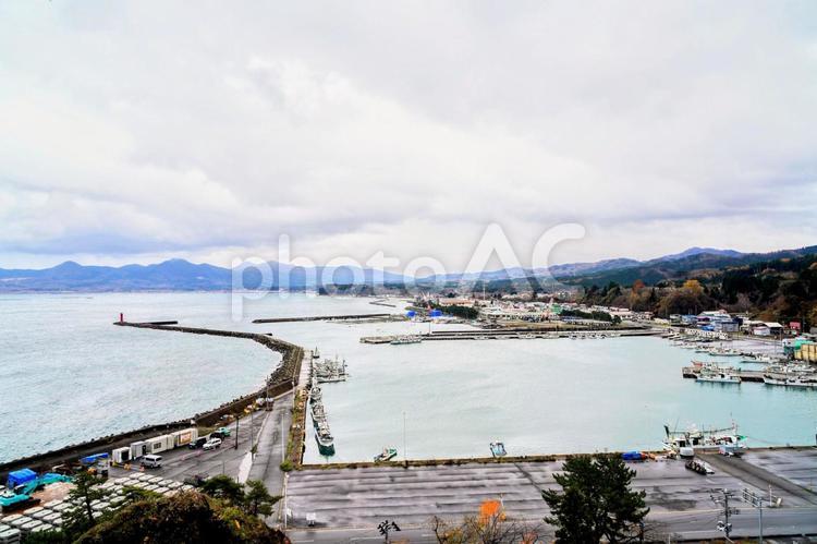 青森県外ヶ浜町・三厩漁港の景観 津軽半島,津軽海峡,三厩の写真素材