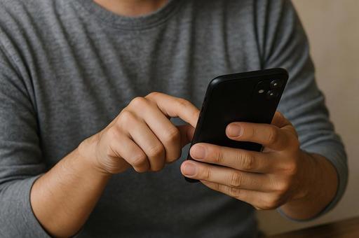 スマホ操作する男性 スマホ操作する男性の写真