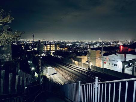 夜の近鉄奈良線石切駅上2 石切駅,石切,東大阪市の写真素材