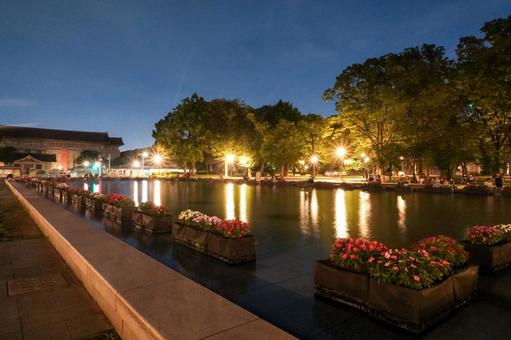 上野恩賜公園の噴水広場ライトアップ 上野恩賜公園,上野,噴水の写真素材