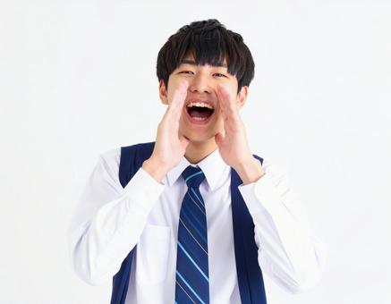 大声で呼びかける生徒 大声で呼びかける生徒の写真