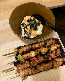 焼き鳥と山芋焼 焼き鳥,山芋焼,串の写真素材