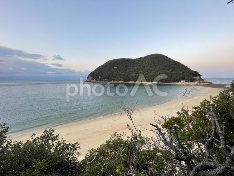 エンジェルロードと島 枝,砂,旅の写真素材