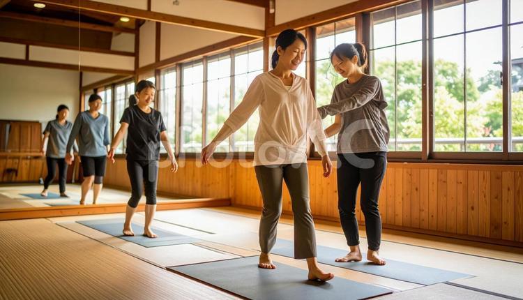 ウォーキング講座で歩き方を教わる女性 ウォーキング講座,女性,姿勢の写真素材
