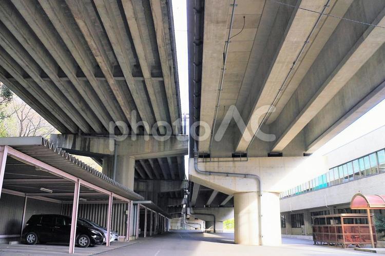 長い2本の高架道路の橋脚　構造の違い 道路,橋脚,高架道路の写真素材