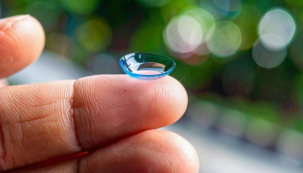 人差し指に取ったカラーコンタクト 人差し指に取ったカラーコンタクトの写真