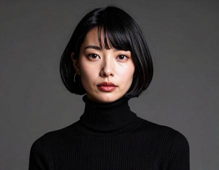黒いタートルネックを着た女性モデル 黒いタートルネックを着た女性モデルの写真