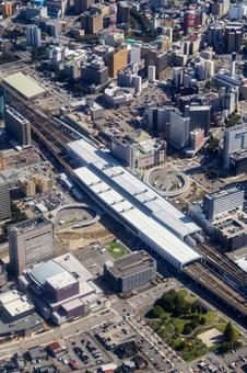 富山駅付近を空撮 空撮,富山駅,北陸新幹線の写真素材