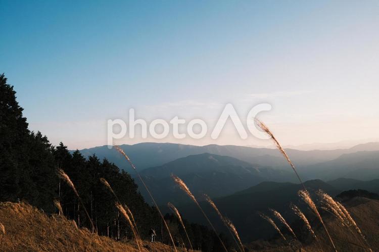ススキの夕景⑤ 登山,山,山々の写真素材