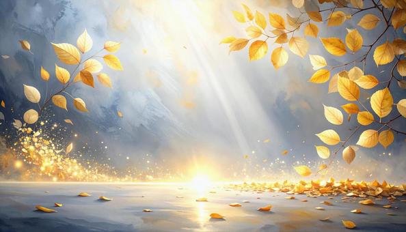 神々しい光が差し込む、美しい紅葉の背景の写真