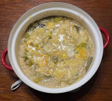 あきたこまち新米ご飯の豆乳みそ鍋のおじや 朝食,あきたこまち,新米の写真素材