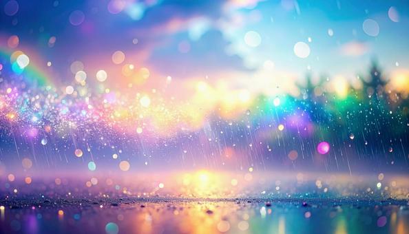 カラフルな虹色の背景についた水滴の写真