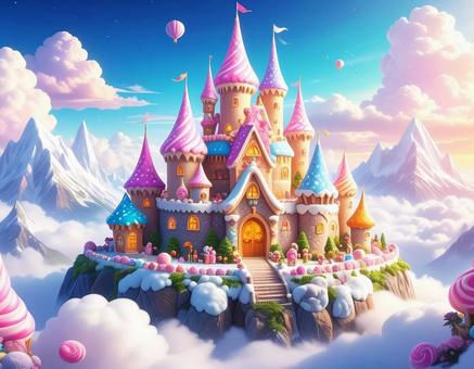 雲の上のカラフルなお城の写真