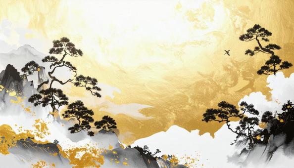 高級感のある金の水墨画 高級感のある金の水墨画の写真