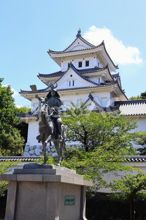 ７月下旬の大垣城の天守と銅像 大垣城,天守,城の写真素材