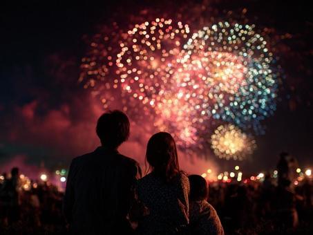 家族で見る花火 家族で見る花火の写真